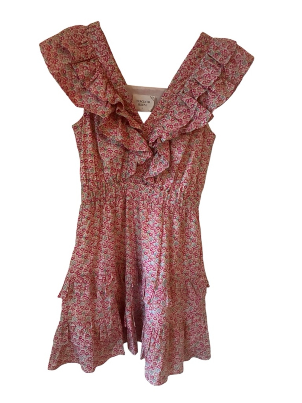 Hyacinth House April Mini Dress Pink Floral Ruffle Smocked Waist XS EUC - Picture 2 of 6